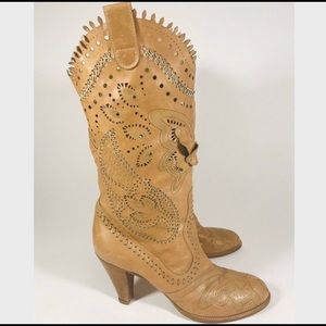 Anna Sui Butterfly Embossed Heeled Cowgirl Boot